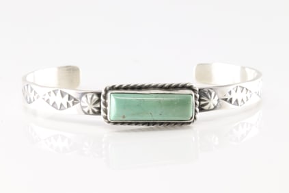 Native American Navajo Sterling Silver Kingman Turquoise Bracelet Cuff By Donovan Skeets.