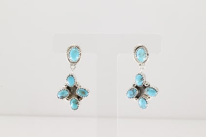 Native America Navajo Sterling Silver Kingman Turquoise Post / Dangling Earring's By Vemon Tsosie.