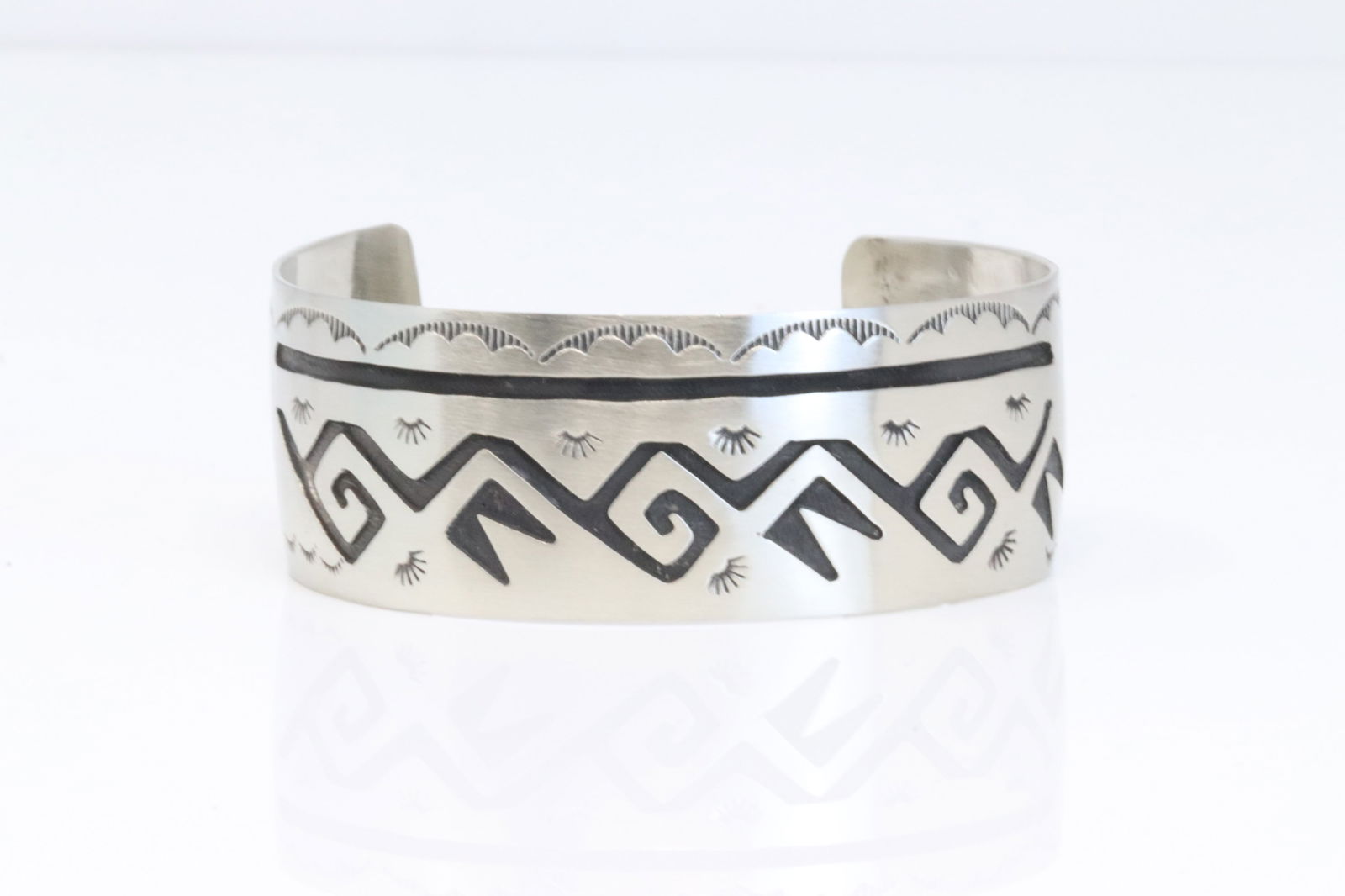 Native America Navajo Sterling Silver Solid Design Bracelet By B. (1 of 4)