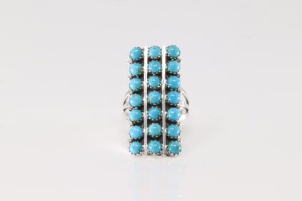 Native America Navajo Sterling Silver Turquoise Ring By Kenny Lonjose.