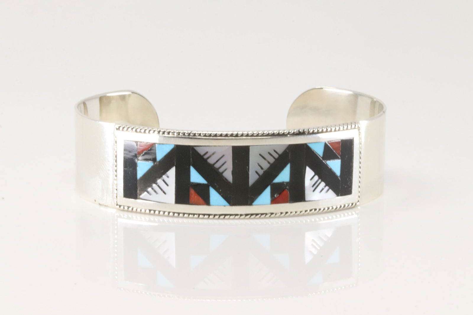 Native America Zuni Sterling Silver Multi-Color Stone Inlay Bracelet Cuff By Leander L. (1 of 4)