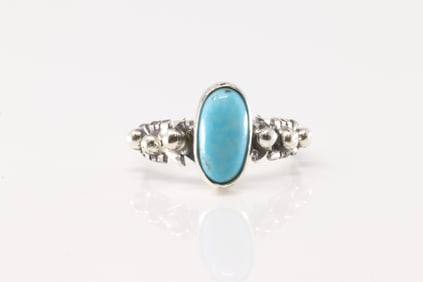 Native America Navajo Sterling Silver Turquoise Ring By Tom Dinetso.