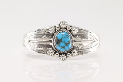 Native America Navajo Sterling Silver Turquoise Bracelet Cuff By Bobby Platero.