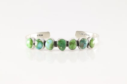 Native America Navajo Sterling Silver Sonora Gold Turquoise Bracelet Cuff By Tom Lewis.