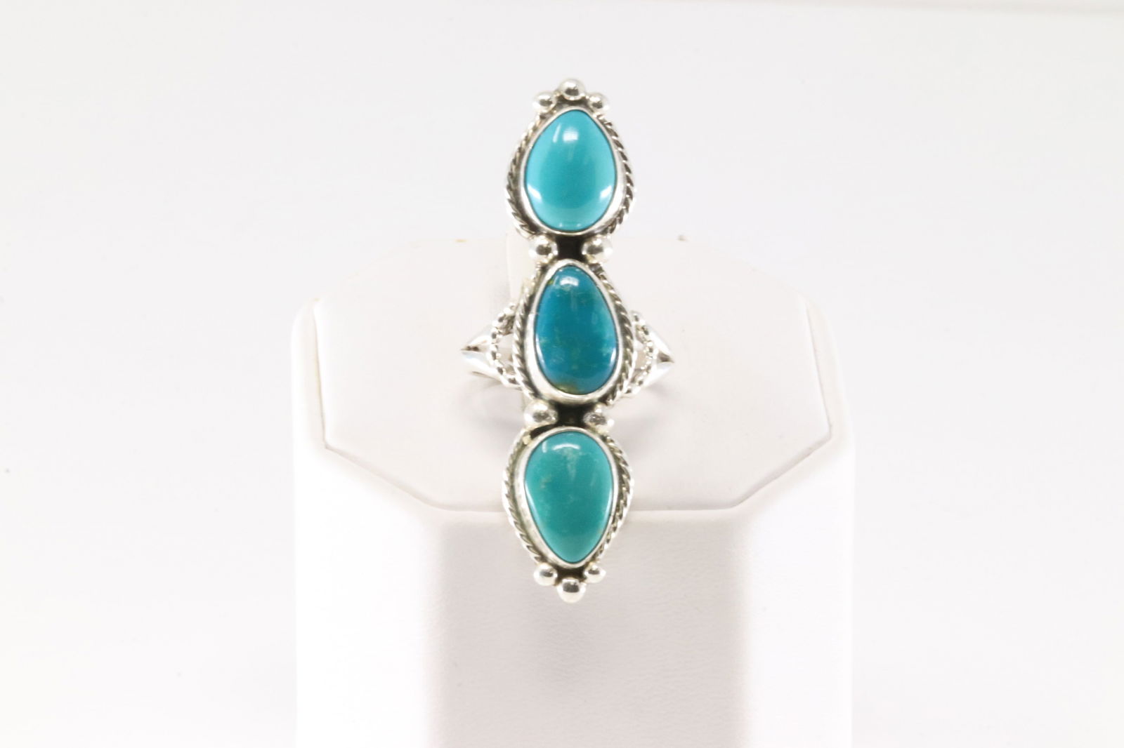 Native America Navajo Sterling Silver Kingman Turquoise Ring 3 Stone By S. (1 of 4)