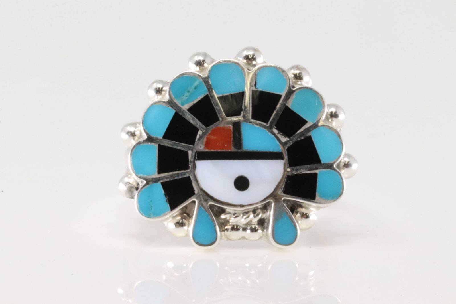 Native America Zuni Sterling Silver Multi-Color Stone Inlay Ring By E.R. (1 of 4)