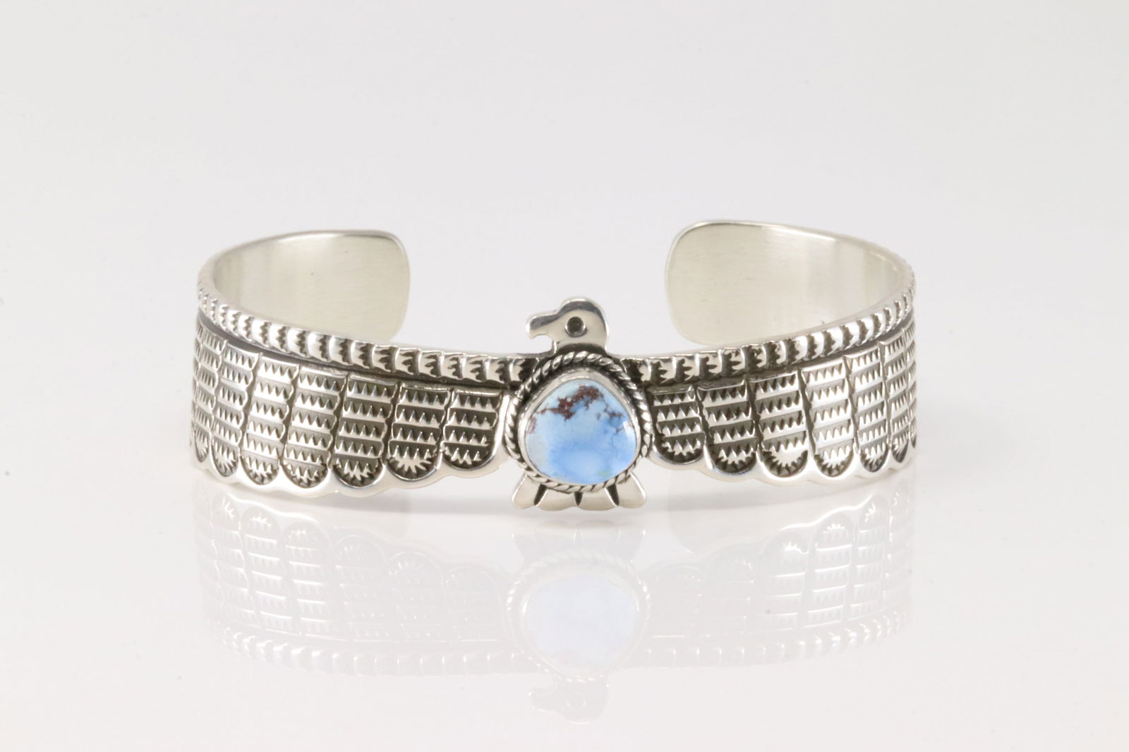 Native America Navajo Sterling Silver Golden Hill Turquoise Bird Bracelet Cuff By Darrell Cadman. (1 of 4)