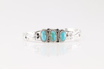 Native America Navajo Sterling Silver Turquoise Bracelet Cuff By Andrew Vandever.