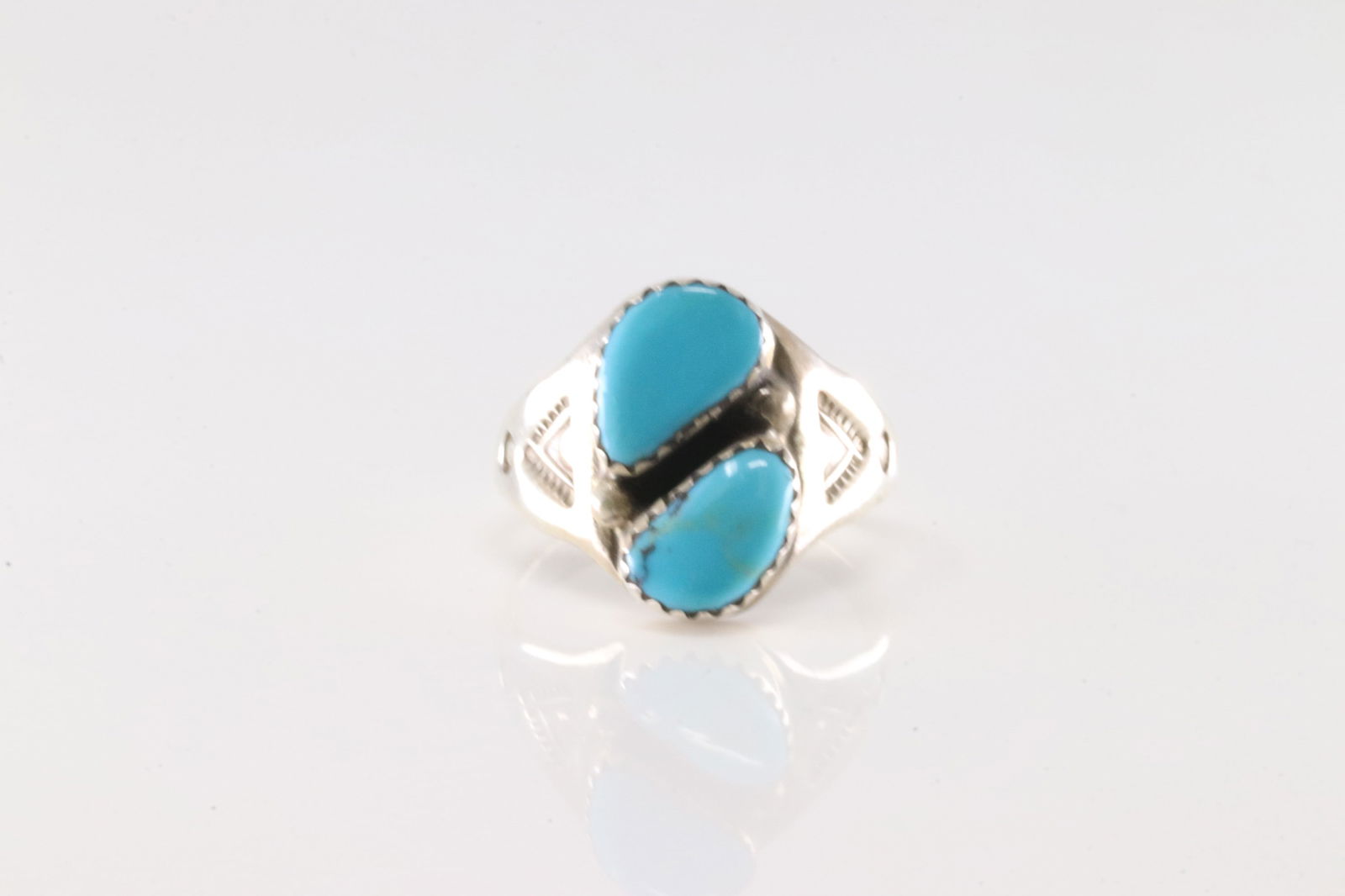 Native America Zuni Sterling Silver Turquoise Ring 2 Stone By M.L. (1 of 4)