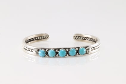 Native America Navajo Sterling Silver Turquoise Turquoise Bracelet Cuff By R.King.