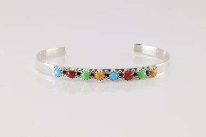 Native America Navajo Sterling Silver Multi-Color Stone Bracelet Cuff By GP-SRY.