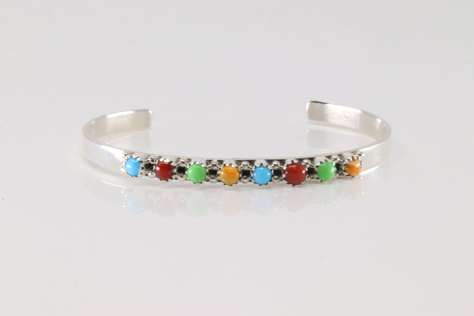 Native America Navajo Sterling Silver Multi-Color Stone Bracelet Cuff By GP-SRY. (1 of 4)