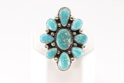 Native America Navajo Sterling  Silver Kingman Turquoise Ring By S.