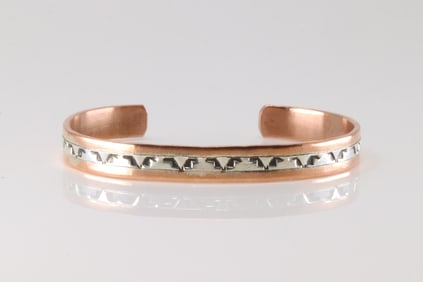 Native America Navajo Sterling Silver Copper Bracelet Cuff By Wylie Secatero.