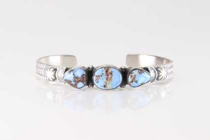 Native America Navajo Sterling Silver Golden Hill Turquoise Btracelet Cuff By M.Spencer.