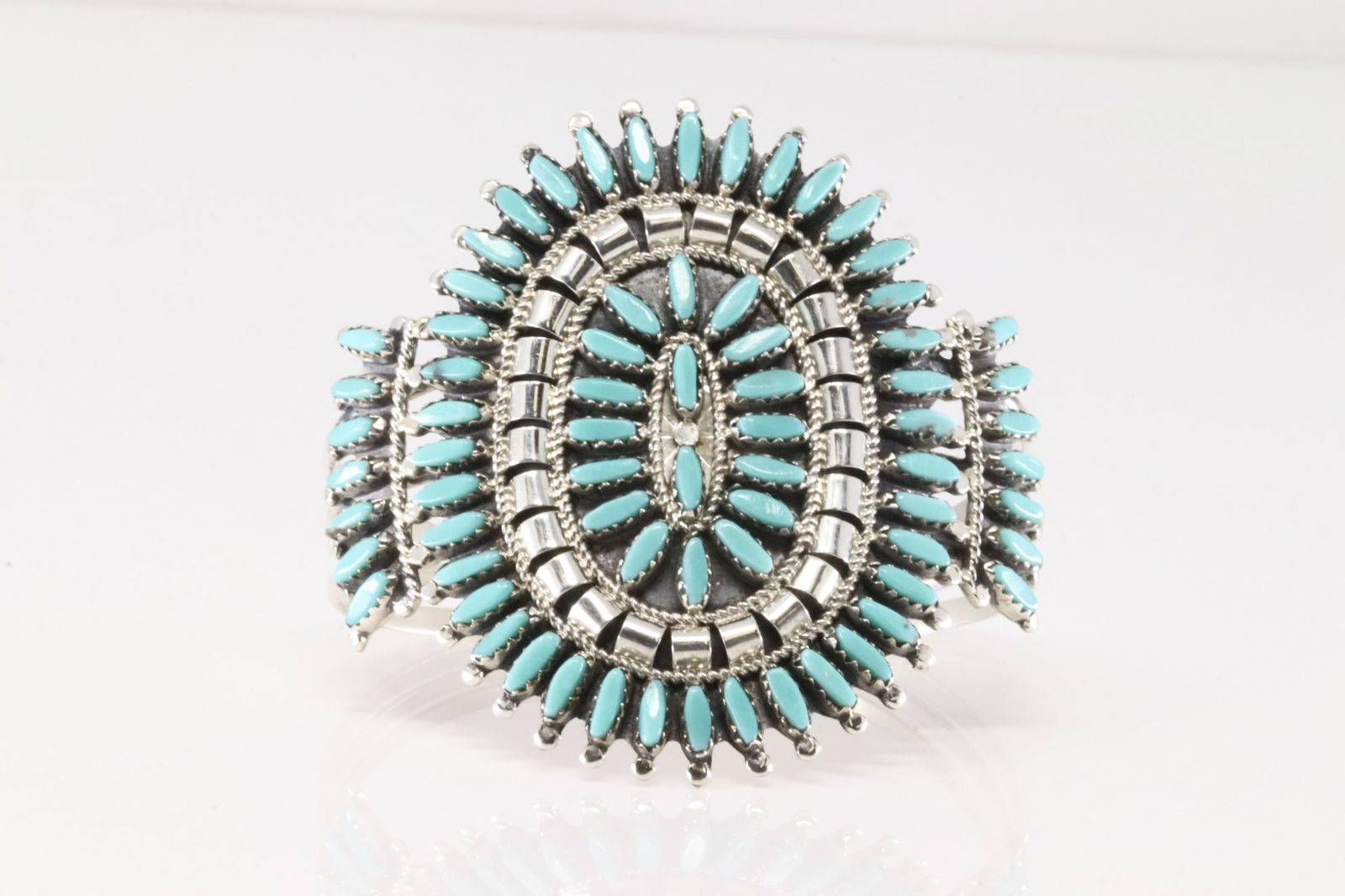 Native America Zuni Sterling Silver Turquoise Needlepoint Brcaelet Cuff By N&R Nez. (1 of 4)