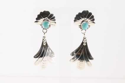 Native America Navajo Sterling Silver Turquoise Post / Dangling Earring's By Genevieve Francisco.