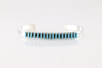 Native America Zuni Sterling Silver Turquoise Bracelet Cuff By R.L.Lastyan.