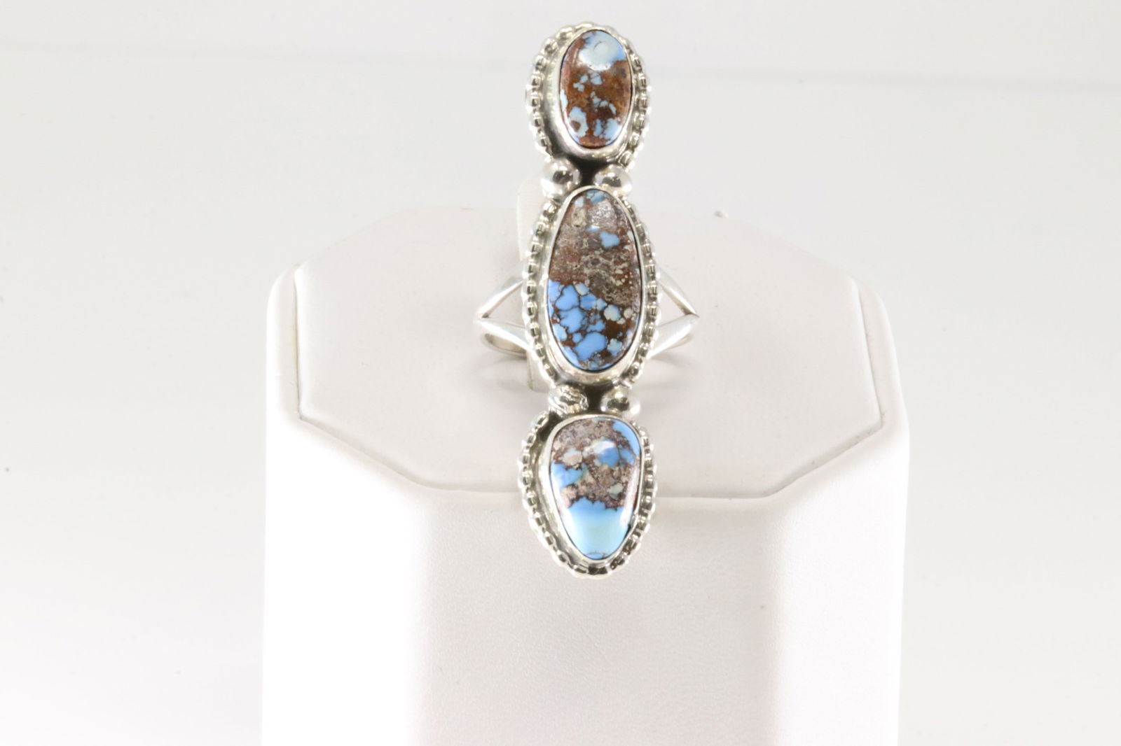 Native America Navajo Sterling Silver Golden Hill Turquoise Ring 3 Stone By S. (1 of 4)