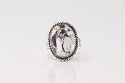 Native America Navajo Sterling Silver Turquoise Compressed Ring By C.Ring size: 7.00.