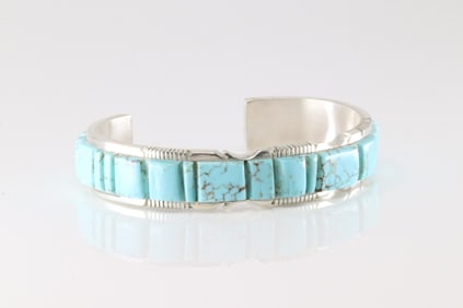 Native America Navajo Sterling Silver Kingman Turquoise Bracelet Cuff By Steve Francisco.