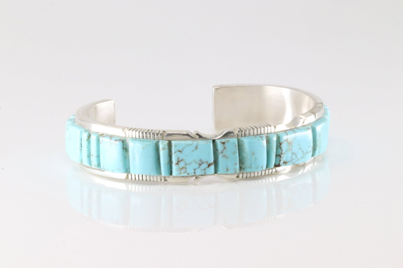 Native America Navajo Sterling Silver Kingman Turquoise Bracelet Cuff By Steve Francisco.: This is a Native America Navajo Sterling Silver Kingman Turquoise Bracelet Cuff By Steve Francisco.