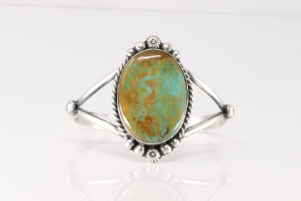Native America Navajo Sterling Silver Kingman Turquoise Bracelet Cuff By Augustine Largo.