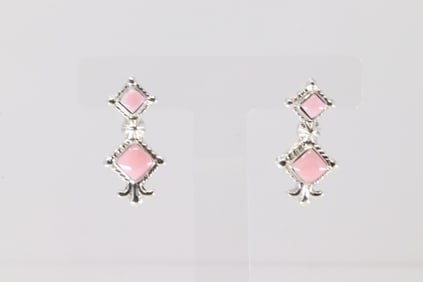 Native America Navajo Sterling Silver Ponk Conch Shell Post Earring's By Sadie Jim.