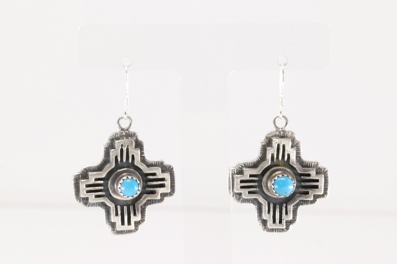 Native America Navajo Sterling Silver Turquoise Cross Dangling Earring's By Kenny Lonjose.: This is a Native America Navajo Sterling Silver Turquoise Cross Dangling Earring's By Kenny Lonjose.