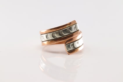 Native America Navajo Sterling Silver Copper Ring By Wylie Secatero.