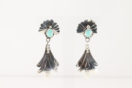 Native America Navajo Sterling Silver Turquoise Post / Dangling Earring's By Genevieve Francisco.