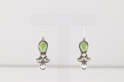 Native America Navajo Sterling Silver Sonora Gold Turquoise Dangling Earring's By Verley Betone.