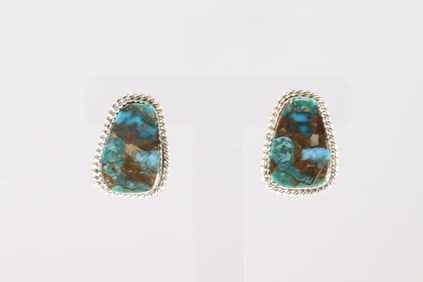 Native America Navajo Sterling Silver Kingman Turquoise Post Earring's By Gabi Jim.