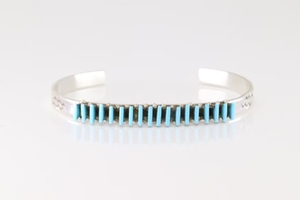 Native America Zuni Sterling Silver Turquoise Bracelet Cuff By R.L.Lastyano.