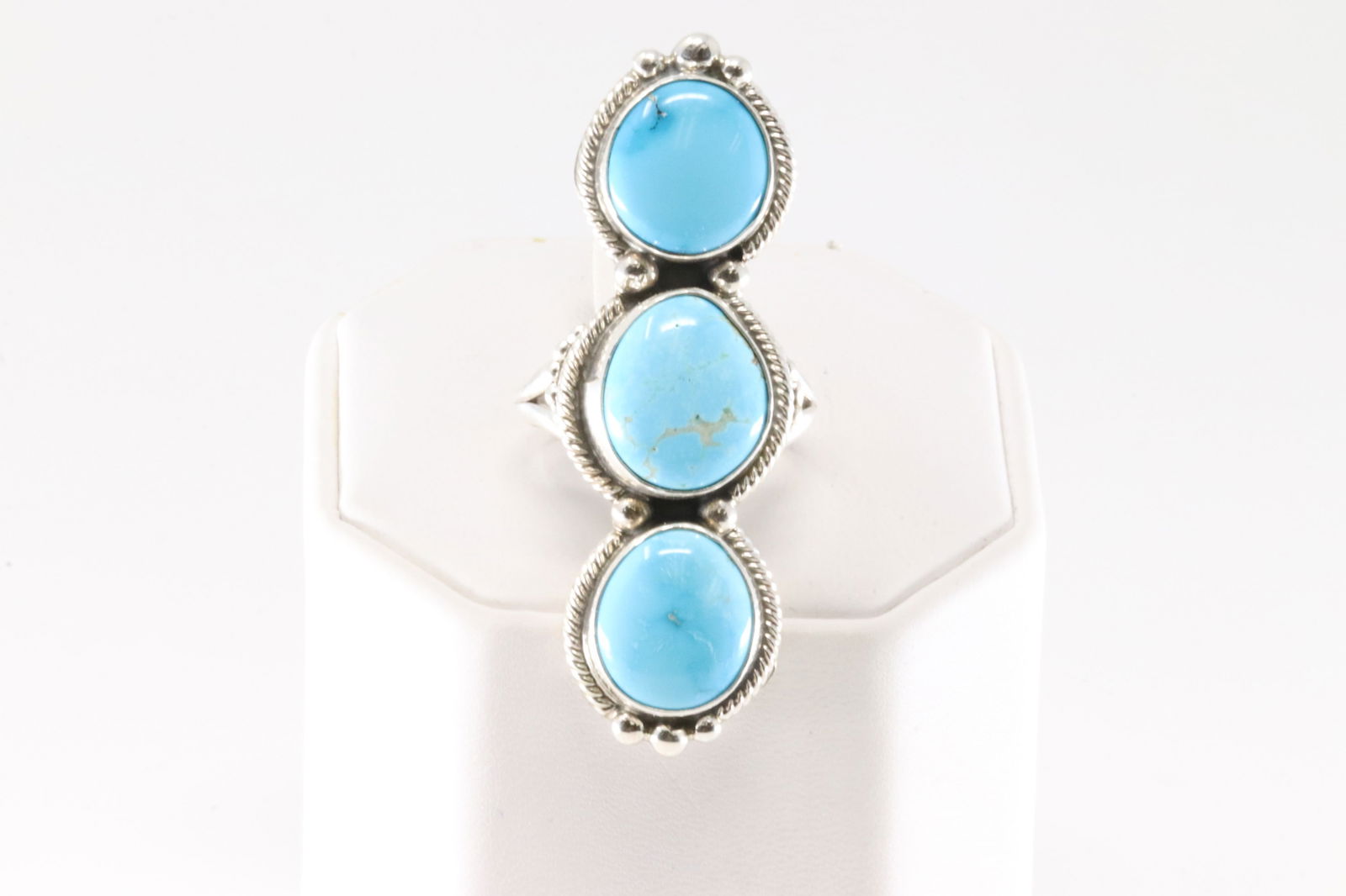 Native America Navajo Sterling Silver Turquoise Ring 3 Stone Ring By S. (1 of 4)