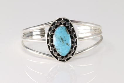 Native America Navajo Sterling Silver Turquoise Bracelet Cuff By Raymond Yazzie.