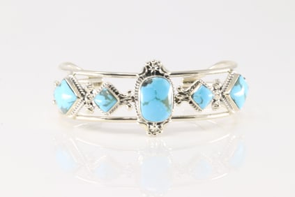 Native America Navajo Sterling Silver Turquoise Bracelet Cuff By Mike Smith.
