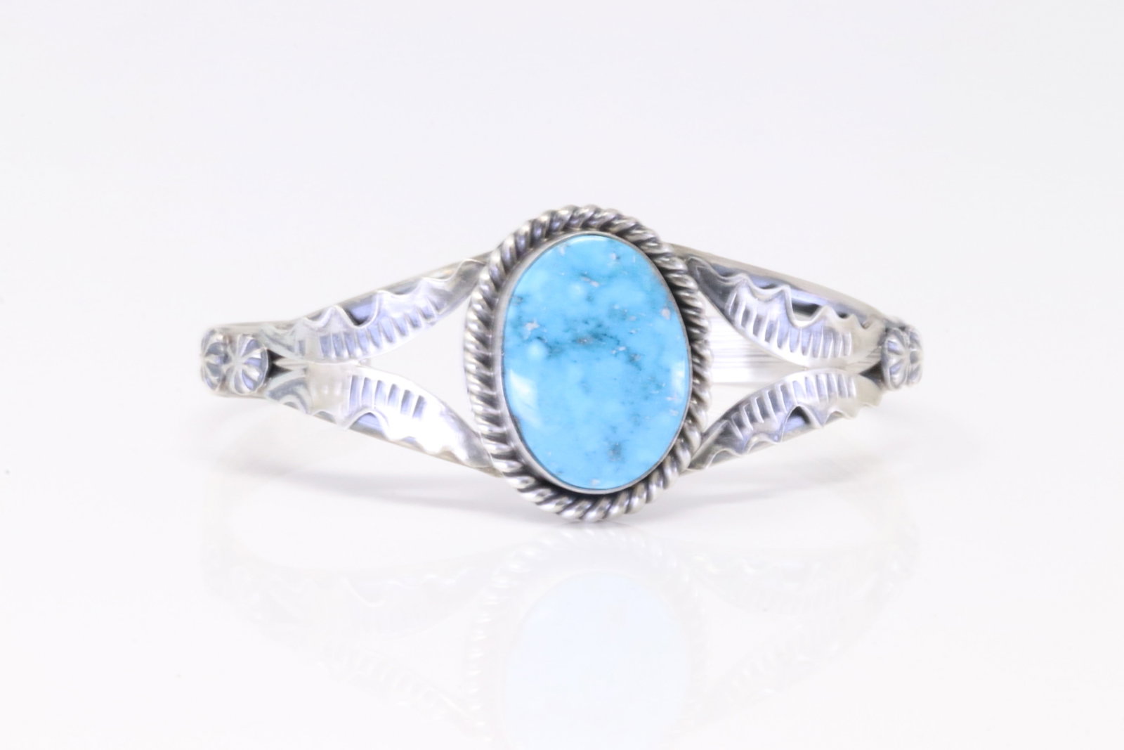 Native America Navajo Sterling Silver Turquoise Bracelet Cuff By M.: This is a Native America Navajo Sterling Silver Turquoise Bracelet Cuff By M.