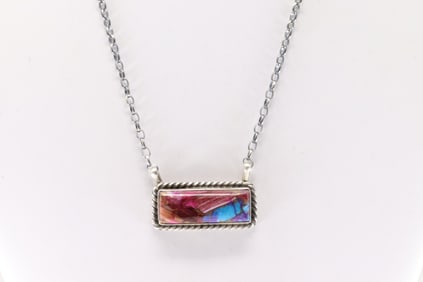 Native America Navajo Sterling Silver Turquoise Compressed Necklace By Augustine Largo.