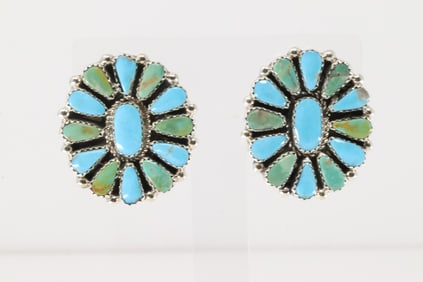 Native America Navajo Sterling Silver Kingman Turquoise Post Earring's By Alicia Wilson.