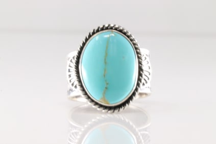 Native America Navajo Sterling Silver Turquoise Ring By Sunshine Reeves.