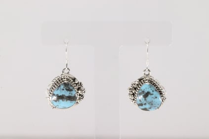 Native America Navajo Sterling Silver Turquoise Dangling Earring's By Arlene Lewis.