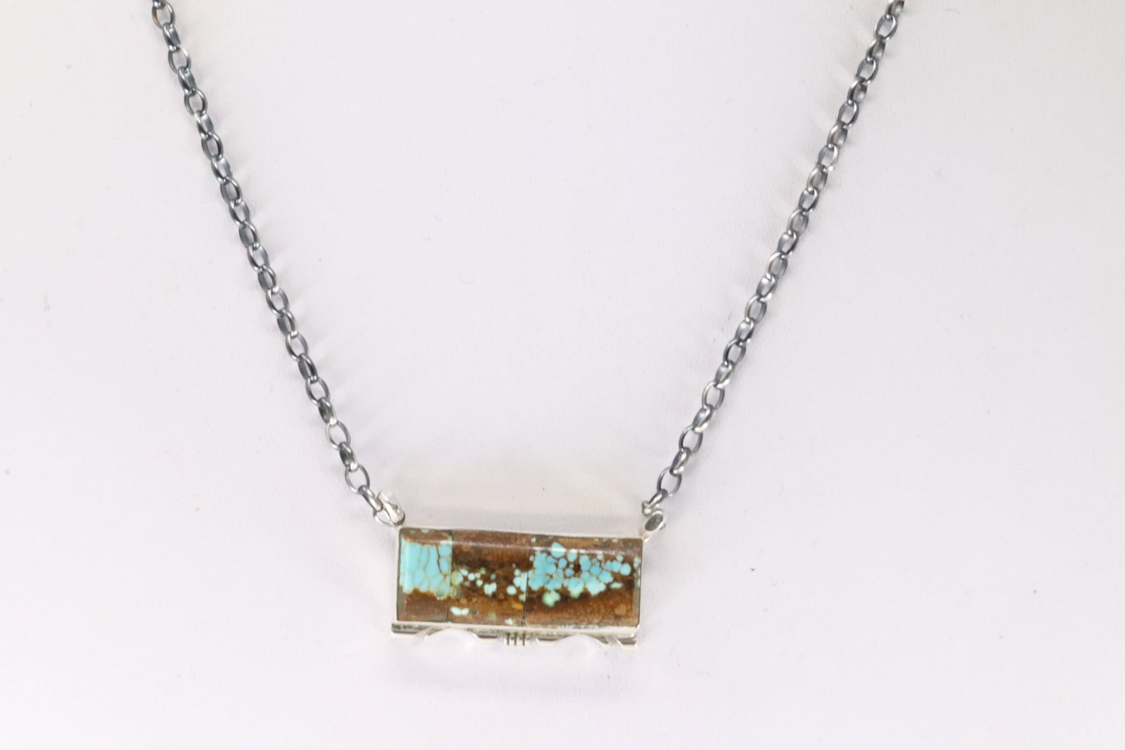 Native America Navajo Sterling Silver Number 8 Turquoise Necklace By Steve Francisco.: This is a Native America Navajo Sterling Silver Number 8 Turquoise Necklace By Steve Francisco. Necklace length: 16.00"