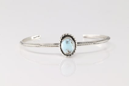 Native America Navajoi Sterling Silver Golden Hill Turquoise Bracelet Cuff By D.