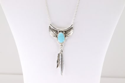 Native America Navajo Sterling Silver Turquoise Necklace By Sharon McCarthy.