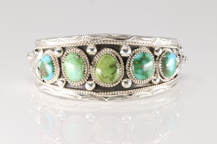 Native America Navajo Sterling Silver Sonora Gold Turquoise Bracelet Cuff By Darrell Morgan.