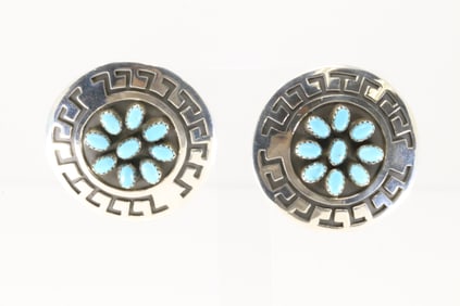 Native America Navajo Sterling Silver Turquoise Post Earring's By Roscoe Scott.