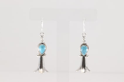 Native America Navajo Sterling Silver Turquoise Blossom Dangling Earring's By Genevieve Francisco.