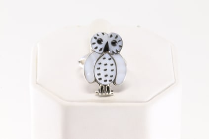 Native America Sterling Silver Owl Multi-Color Stone Ring By R.K.