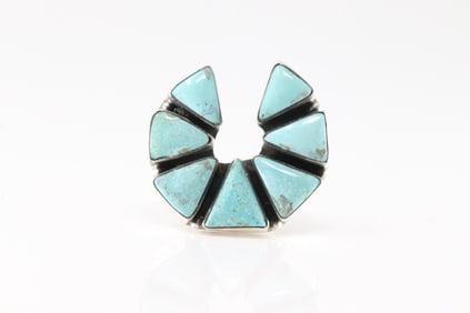 Native America Navajo Sterling Silver Kingman Turquoise Naja Ring By Louise Kee.